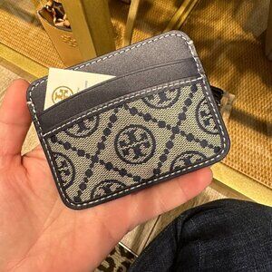 NEW! Tory Burch T-Monogram Jacquard card case -Navy